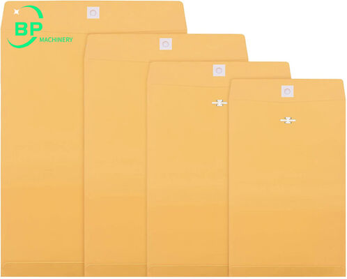 Machine à enveloppes Kraft Clasp bp001 avec perforation et insertion d'attache métallique pour différents formats de papier kraft.